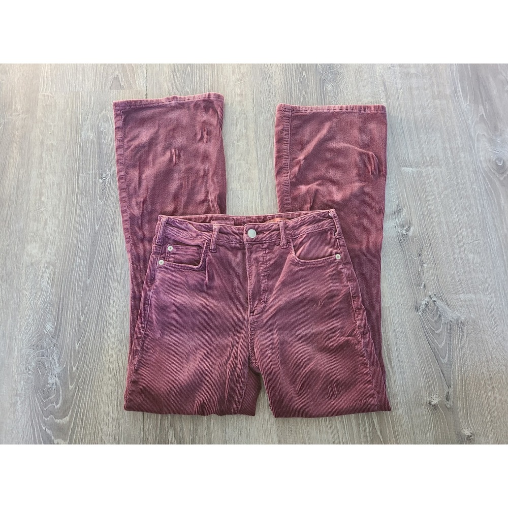 Pilcro Anthropologie Sz 26 Jeans The Icon Corduroy Flare Leg Burgundy Mid Rise